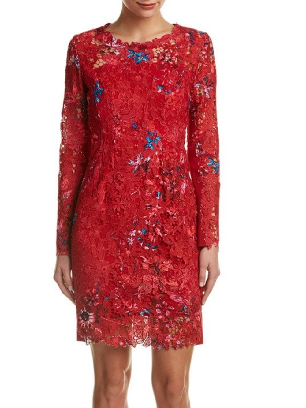 NWT Elie Tahari Red Floral Lace Bodycon Dress size 4